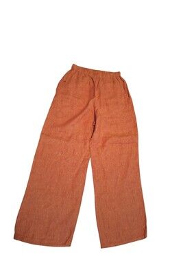 FLAX Lithuania 100% Linen Pull on Relaxed Pants Ladies small Coral RUST Summer